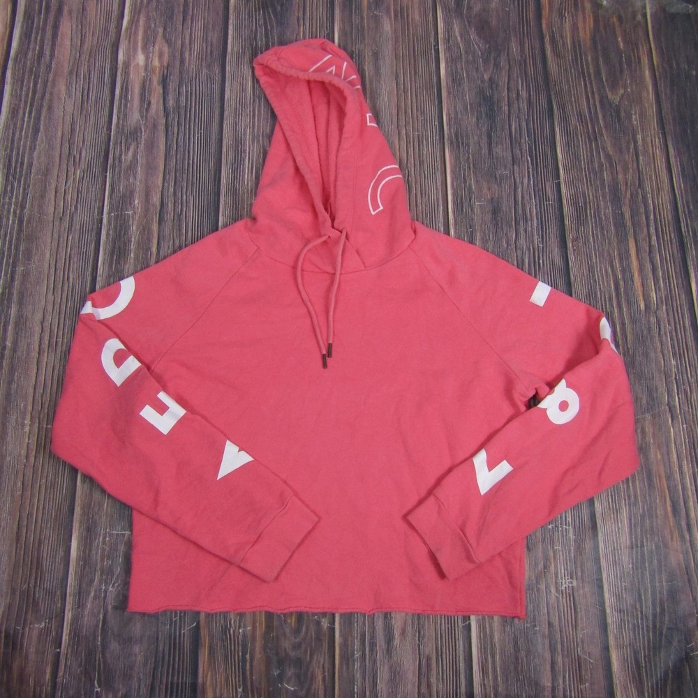 Aeropostale Hoodie‎ Womens Medium Pink Cropped Raglan Aero 87 Graphic Pullover